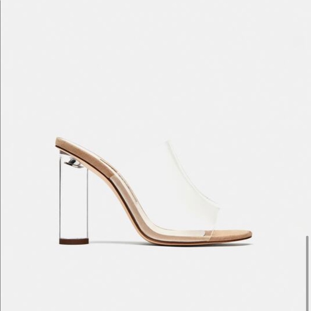 ZARA VINYL MULES WITH METHACRYLATE HEEL, sz 11 NWT